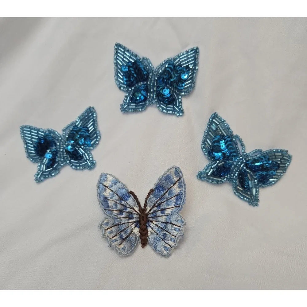 Vtg Flying Butterfly Beaded Sequined & Embroidered Sew-On Applique Craft Patches